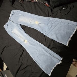 Light Blue Distressed Flare Jeans, Medium